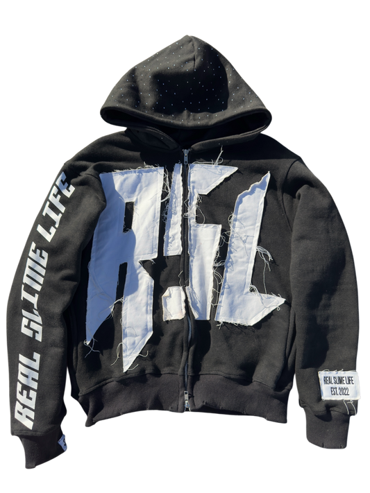 Black “Members Only” zip-up