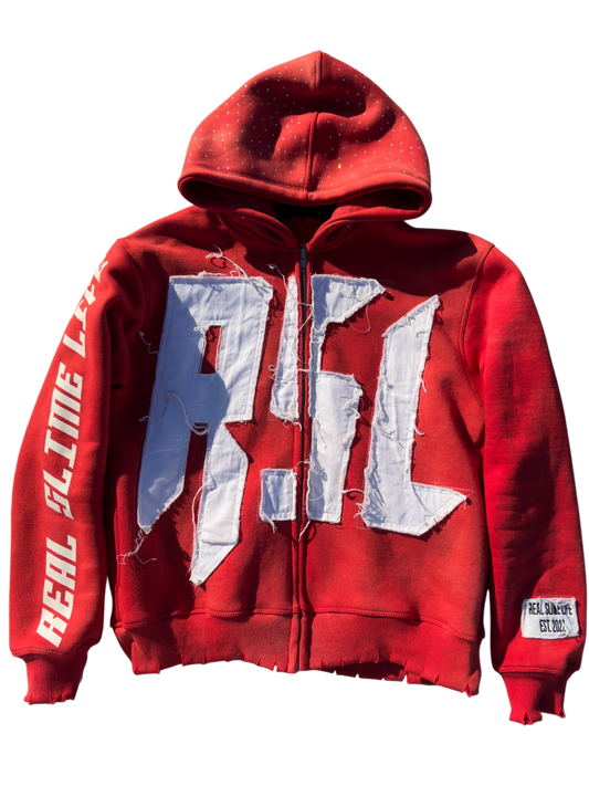 Red “Members Only” zip-up